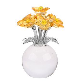 Kristallglas-Blume mit silberfarbenem Metallstiel, dekorativ geschliffen, 1x8 cm, Transparent Gelb