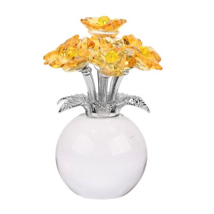 Kristallglas-Blume mit silberfarbenem Metallstiel, dekorativ geschliffen, 1x8 cm, Transparent Gelb