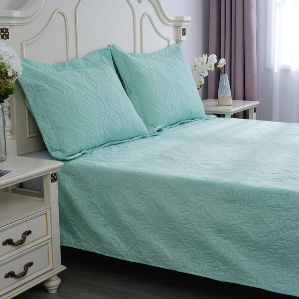 SERENITY NIGHT: 3er-Set Anti-Allergie Pinsonic Quilt mit 2 Kissenbez&uuml;ge, 240x260 / 50x75 cm, T&uuml;rkis image number 2