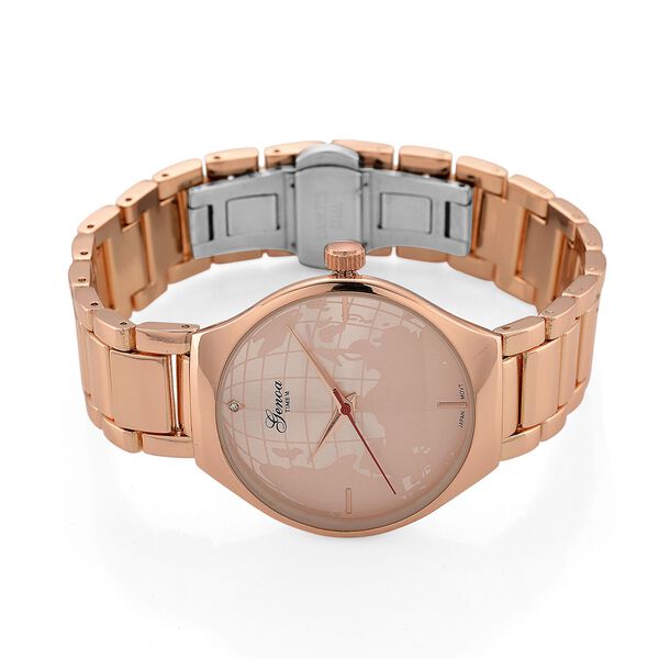 GENOA - Wei&szlig;er Diamant Uhr mit Japanisches Uhrwerk, 3 ATM Wasserdicht, 316L Edelstahl, Rose image number 4