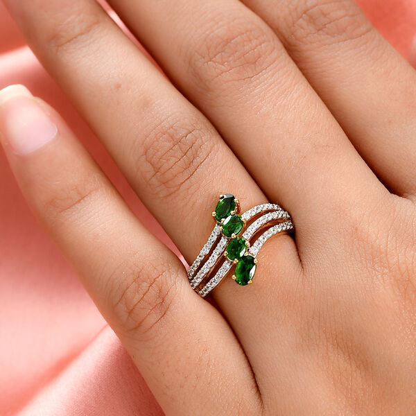 Nat&uuml;rlicher Chromdiopsid und Zirkon Ring 925 Silber vergoldet  ca. 1,38 ct image number 3