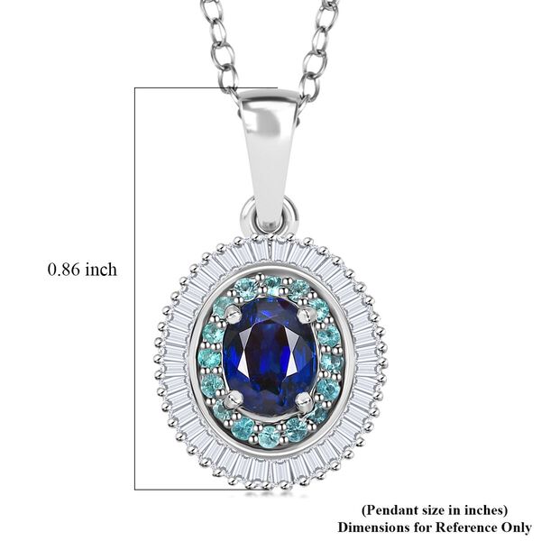 RHAPSODY zertifiziert und geprüft AAAA ceylonfarbener blauer Saphir, Paraiba Turmalin und VS Diamant Anhänger mit 45cm Kette in 950 Platin - 1,52 ct. image number 5