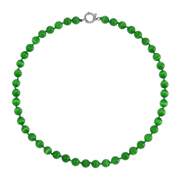 Gr&uuml;ne Katzenaugen Halskette mit Chatoyance-Effekt, 50 cm image number 3