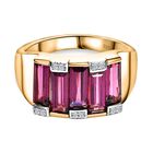 Rhodolith Granat, Weißer Zirkon Ring, 925 Silber Gelbgold Vermeil, (Größe 19.00) ca. 3.58 ct