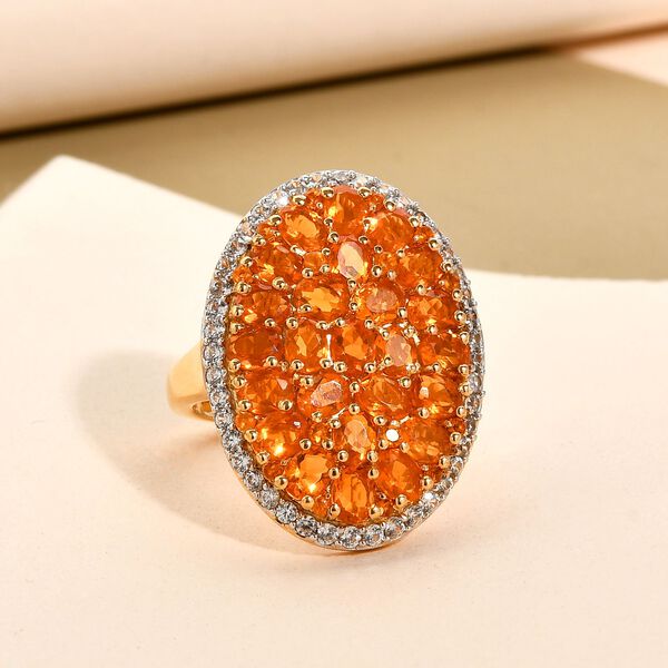 Salamanca Feueropal und wei&szlig;er Zirkon-Ring, 925 Silber Gelbgold Vermeil  ca. 4,04 ct image number 2