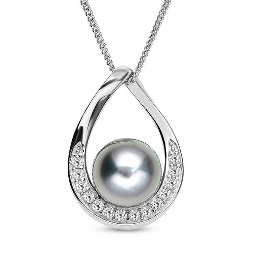 Tahiti Perlen und Zirkon-Anhänger mit Kette - 0,33 ct. image number 0