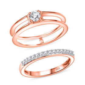 2er Set - Moissanit Ring, 925 Silber, Größe (17.00), 750 rosévergoldet ca. 0.48 ct