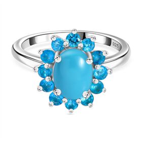 AA Sleeping Beauty Türkis, Neon Apatit Ring 925 Silber rhodiniert (Größe 21.00) ca. 1,77 ct