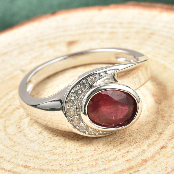 Afrikanischer Rubin (Fissure gef&uuml;llt) und Zirkon Ring 925 Silber rhodiniert image number 2