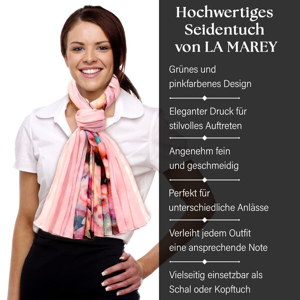 LA MAREY Seidenschal aus 100% Maulbeerseide, Grün und Rosa image number 2