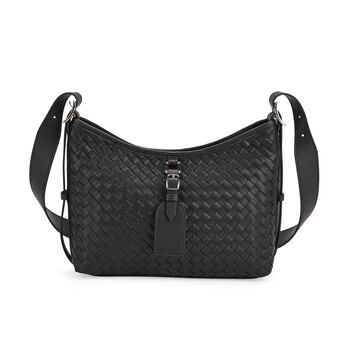 100% Echtleder Crossbody Tasche, 27x9x20cm, Schwarz