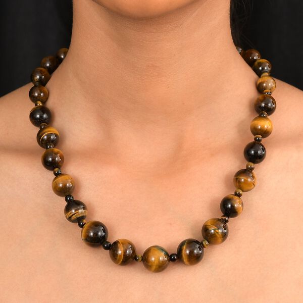 Tigerauge Halskette ca. 50 cm Nickelfreies Messing platiniert ca. 515.00 ct image number 3