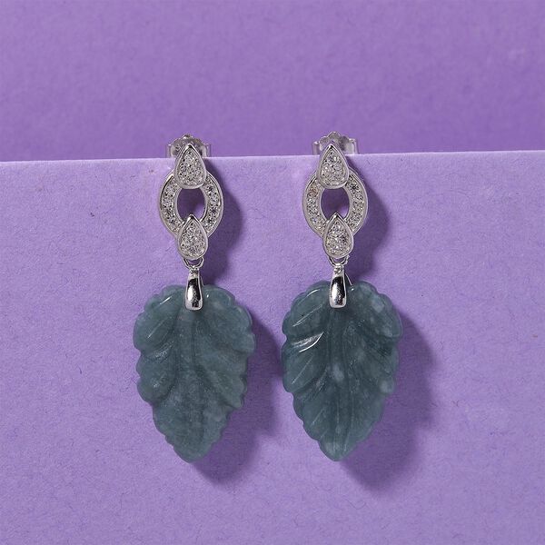 D'Joy Natürlicher Olmek Jadeit, Weißer Zirkonia Ohrringe 925 Silber rhodiniert 2.00 ct image number 1