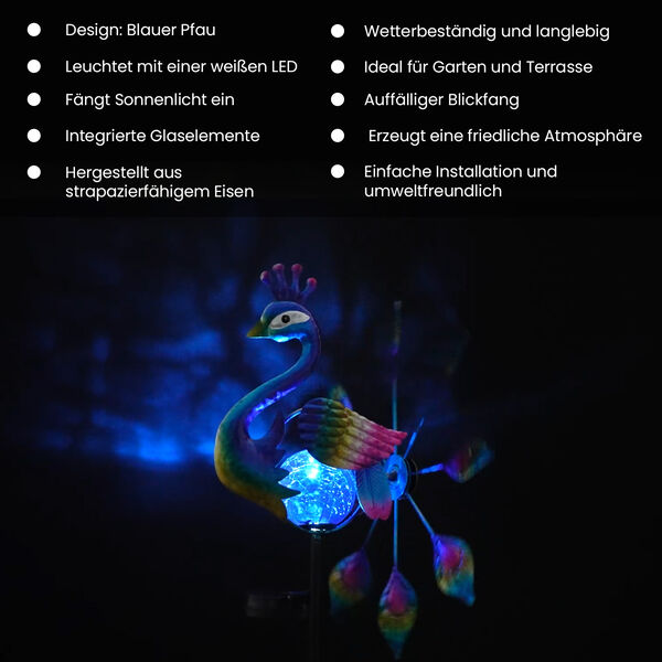 Solarbetriebener Windspinner: Blauer Pfau image number 3
