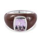 Rosa Amethyst und emailliert Solitär Ring 925 Silber platiniert (Größe 20.00) ca. 1,64 ct