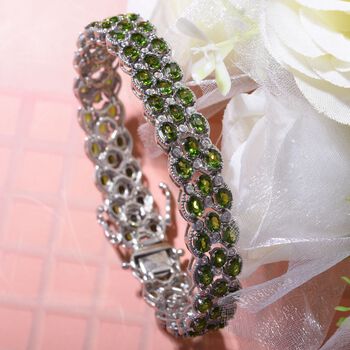 AA Nat&uuml;rlicher Chromdiopsid, wei&szlig;er Zirkon Armband, ca. 19 cm 925 Silber rhodiniert ca. 16.10 ct