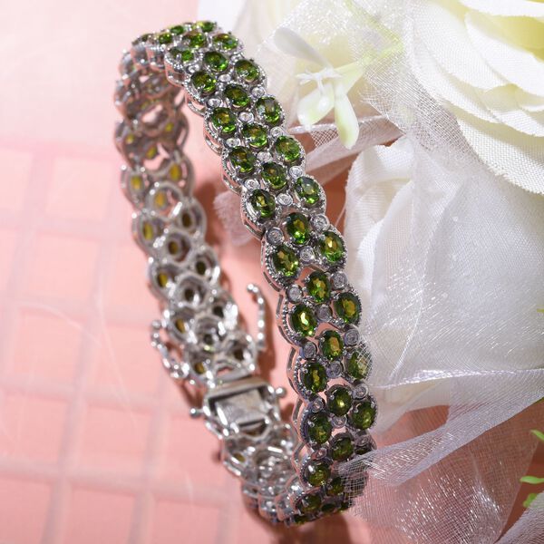 AA Nat&uuml;rlicher Chromdiopsid, wei&szlig;er Zirkon Armband, ca. 19 cm 925 Silber rhodiniert ca. 16.10 ct image number 1