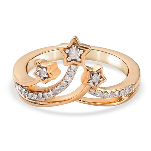 Diamant 3 Stern Ring 925 Silber Gelbgold Vermeil image number 0