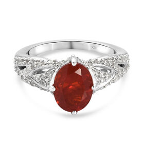 Mexikanischer Feuer opal und Zirkon Ring 925 Silber platiniert  ca. 2,30 ct