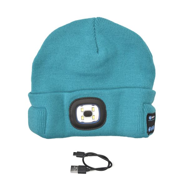 Strickm&uuml;tze mit Bluetooth und eingebautem LED-Licht, T&uuml;rkis