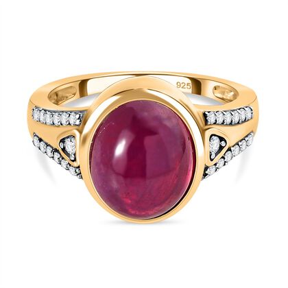 AA Afrikanischer Rubin (Fissure gef&uuml;llt), wei&szlig;er Zirkon Ring, 925 Silber Gelbgold Vermeil (Gr&ouml;&szlig;e 17.00) ca. 5.65 ct