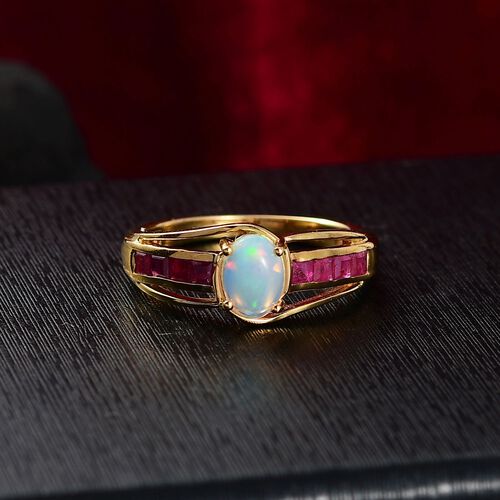 AA Natürlicher, äthiopischer Welo Opal, Afrikanischer Rubin (Fissure gefüllt) Ring 925 Silber vergoldet (Größe 17.00) ca. 1,09 ct image number 1