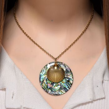 Abalone Muschel Jakobsmuschel-Design Anh&auml;nger mit Kette ca. 50 cm + 5 cm Extender, 316L Edelstahl, goldfarben