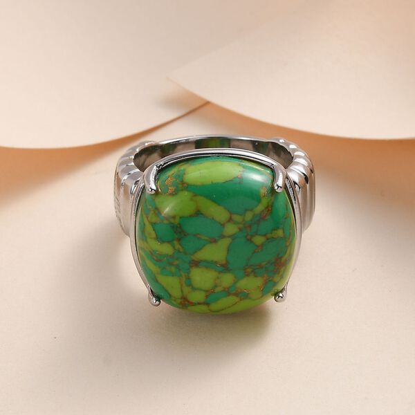Grünes Türkis Ring, Edelstahl (Größe 16.00) ca. 12.43 ct image number 2