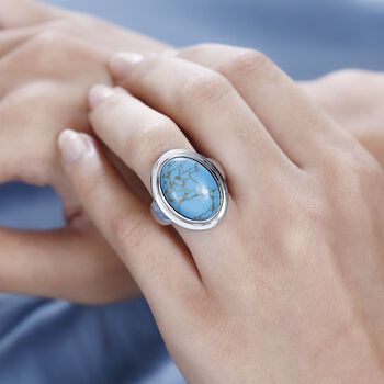 Blauer T&uuml;rkis Ring Messing (Gr&ouml;&szlig;e 18.00) ca. 10.32 ct