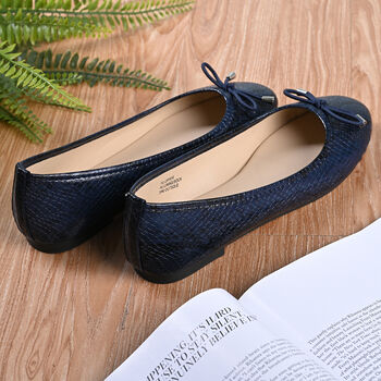 LA MAREY - Damen Ballerinas, Schlangenhautmuster, Gr&ouml;&szlig;e 40, Dunkelblau