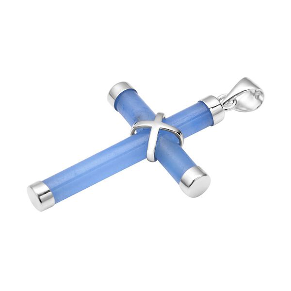 Blauer Jade Kreuz-Anhänger, gefärbt, 925 Silber rhodiniert ca. 5.00 ct image number 4