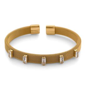 Weißer Kristall Armreif, flexibel, Reiner Edelstahl, goldfarben