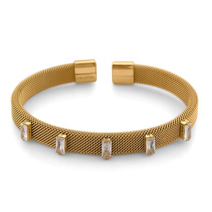 Wei&szlig;er Kristall Armreif, flexibel (ca. 18-19 cm), 316L Edelstahl, goldfarben