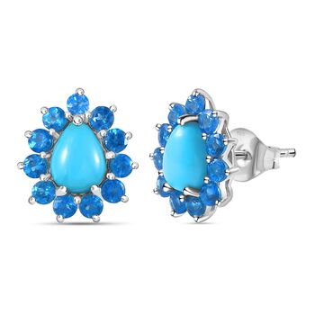 AA Amerikanischer Sleeping Beauty T&uuml;rkis, Neon Apatit Ohrringe 925 Silber rhodiniert ca. 3.84 ct