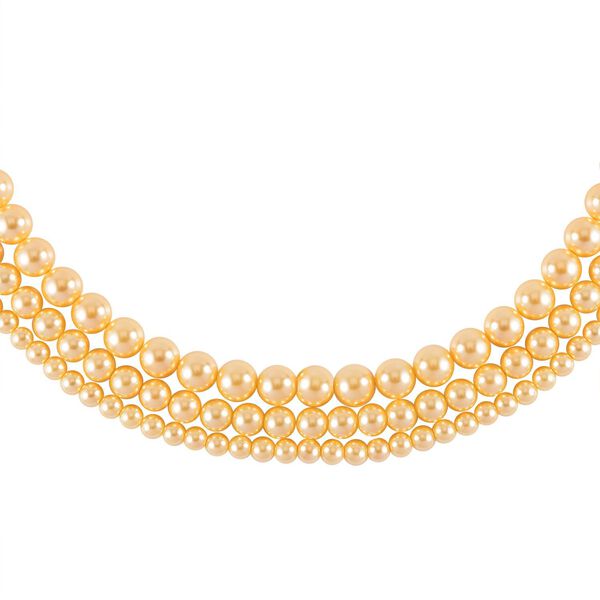 Dreischichtige goldene Muschelkernperlen-Halskette image number 3