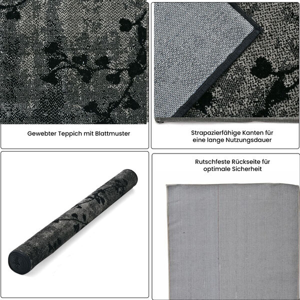 Gewebter Teppich mit Blattmuster, 91x152cm, Braun-schwarz image number 3