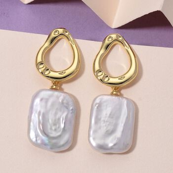 Wei&szlig;e Keshi Perle Ohrringe Nickelfreies Messing, Goldfarben