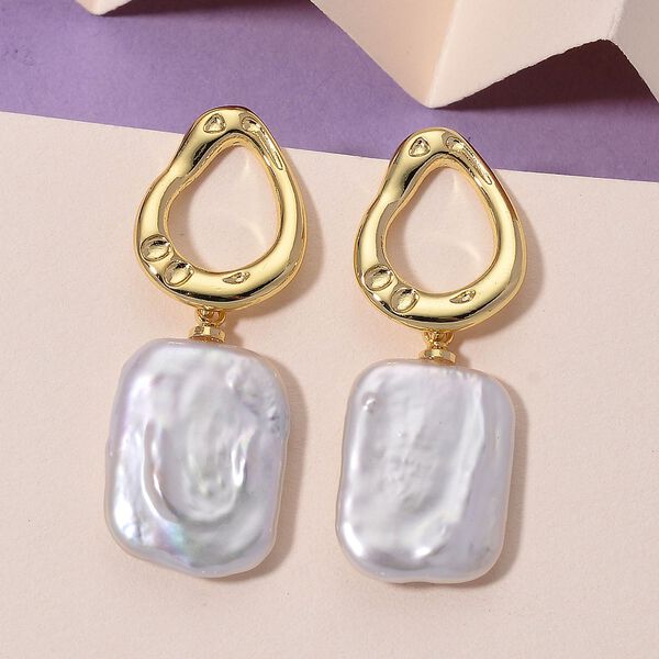 Wei&szlig;e Keshi Perle Ohrringe Nickelfreies Messing, Goldfarben image number 2