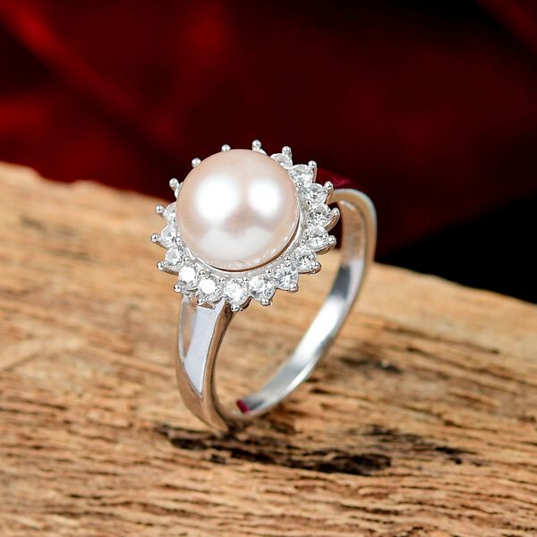Pfirsich-Süßwasser Perle und Zirkon Ring image number 2