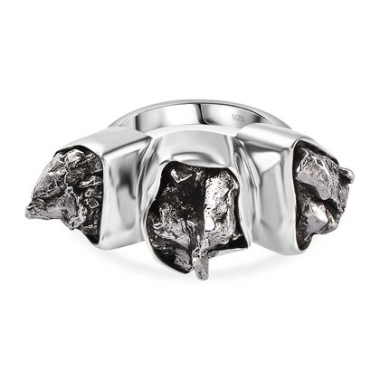 Muonionalusta Meteorit Ring 925 Silber rhodiniert (Gr&ouml;&szlig;e 17.00) ca. 28.00 ct