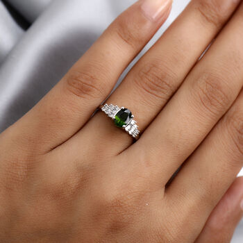 Nat&uuml;rlicher Chromdiopsid und Diamant Ring 925 Silber platiniert  ca. 1,08 ct