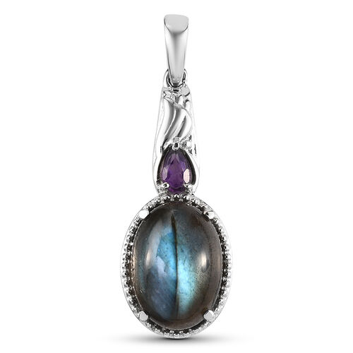 Labradorit und Afrikanischer Amethyst Anhänger Edelstahl ca. 7,48 ct image number 0