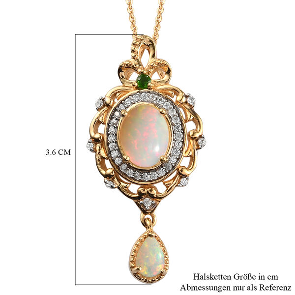 Nat&uuml;rlicher, &auml;thiopischer Opal, Chromdiopsid und Zirkon-Anh&auml;nger mit Kette in Silber image number 6