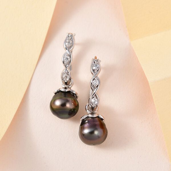 9-10 mm Tahiti Perle und Zirkon Ohrringe - 0,24 ct. image number 1