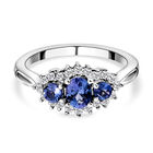 Tansanit und weißer Zirkon-Ring, 925 Silber platiniert (Größe 16.00) ca. 0,89 ct