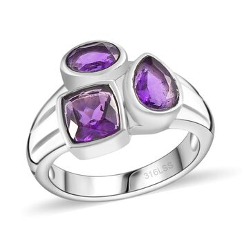 Afrikanischer Amethyst Ring 316L Edelstahl (Gr&ouml;&szlig;e 17.00) ca. 2.06 ct