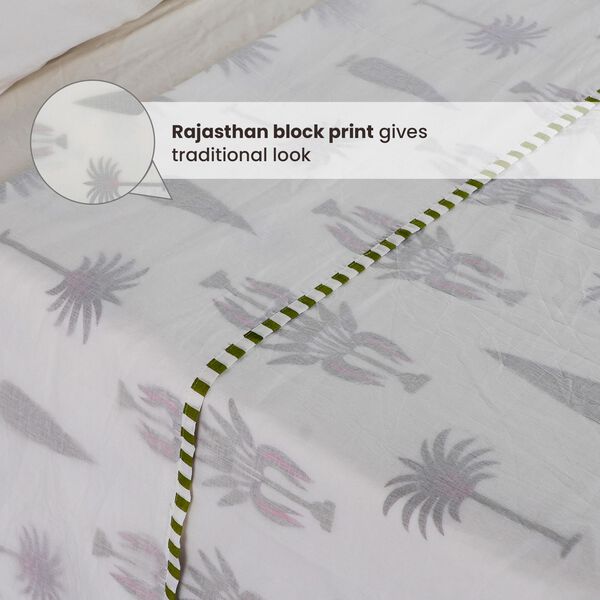 Dreilagige Baumwoll-Musselin-Blockdruckdecke, Olivgr&uuml;n image number 1