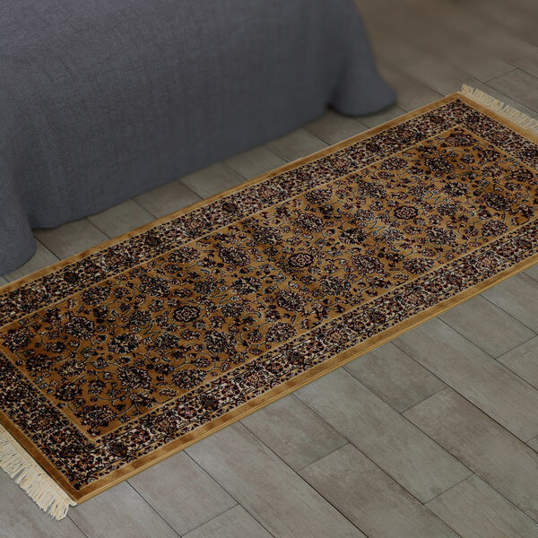 Gewebter Teppich mit Perserdruck und Fransen, Gr&ouml;&szlig;e 66x180 cm, Gold image number 1