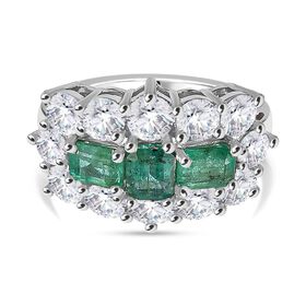 AAA Smaragd, Moissanit Ring 925 Silber rhodiniert (Größe 20.00) ca. 3,31 ct