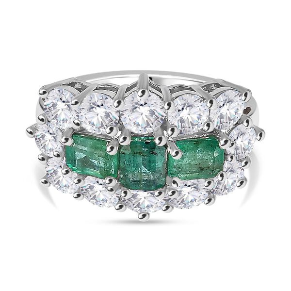 AAA Smaragd, Moissanit Ring 925 Silber rhodiniert (Gr&ouml;&szlig;e 20.00) ca. 3,31 ct